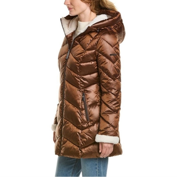 NWT Laundry by Shelli Segal puffer jacket with hood in cognac size medium - Picture 4 of 16